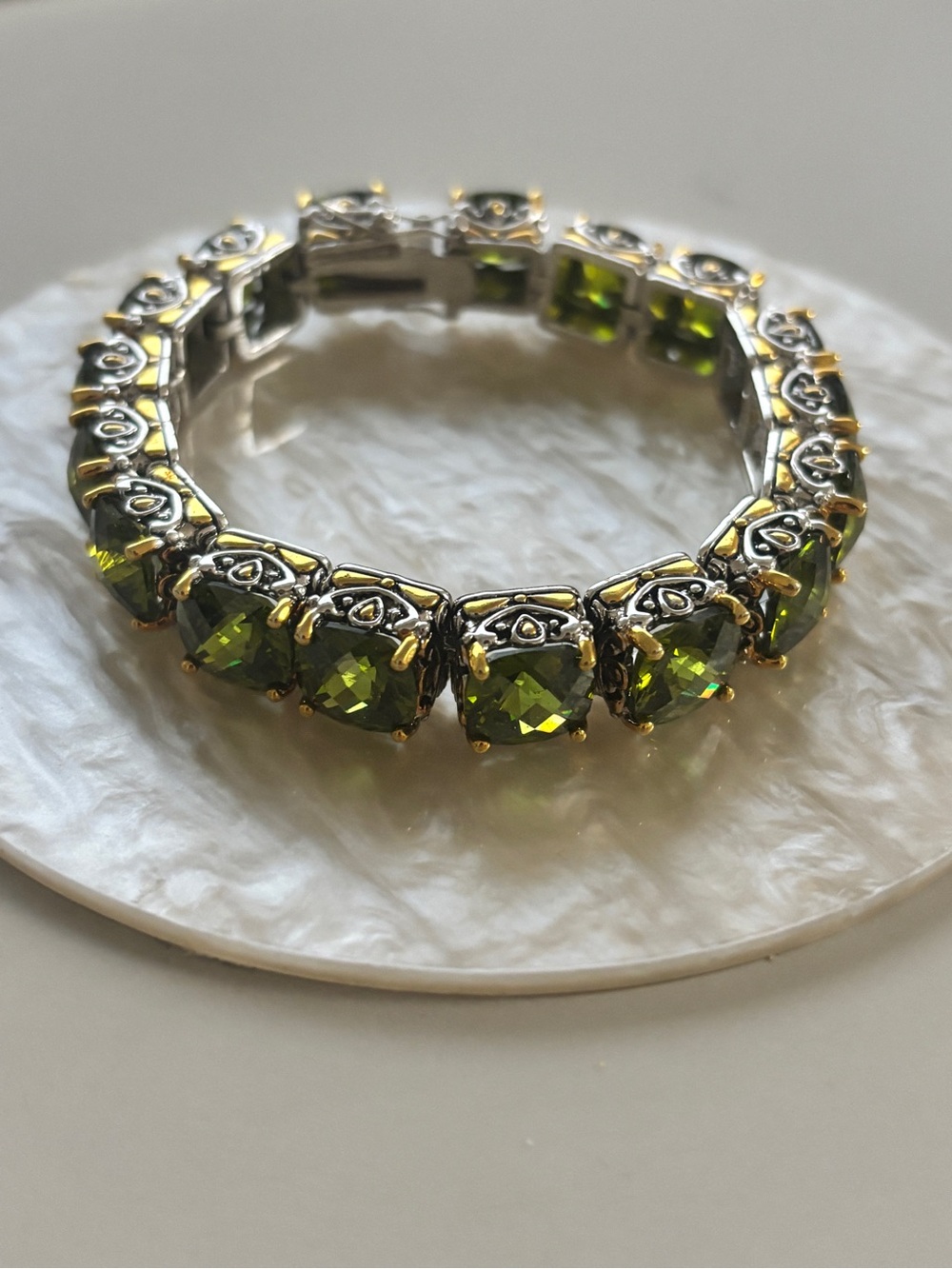 Park Lane Signature Gold/Silver Green CZ Bracelet 7”